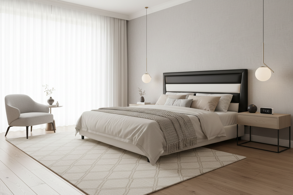 Monochrome Panel Upholstered Headboard - Black & White