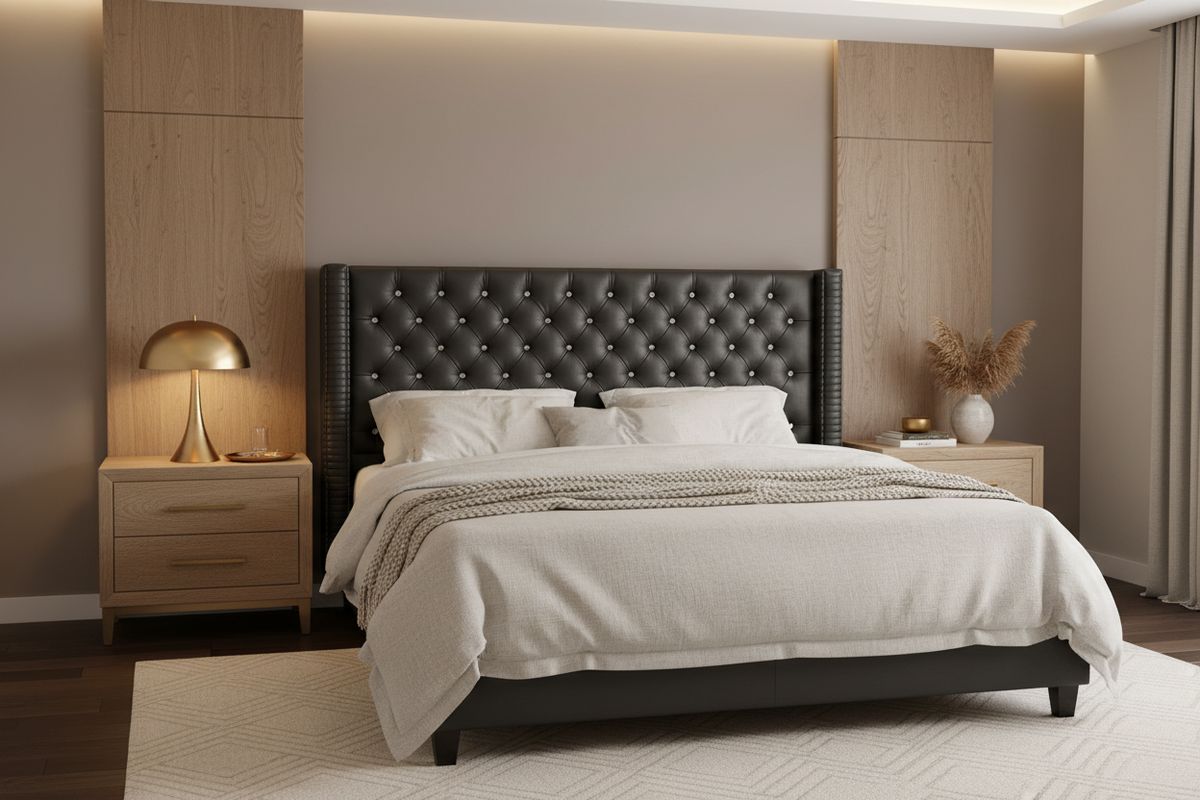 Charcoal Crystal Tufted Wingback Headboard