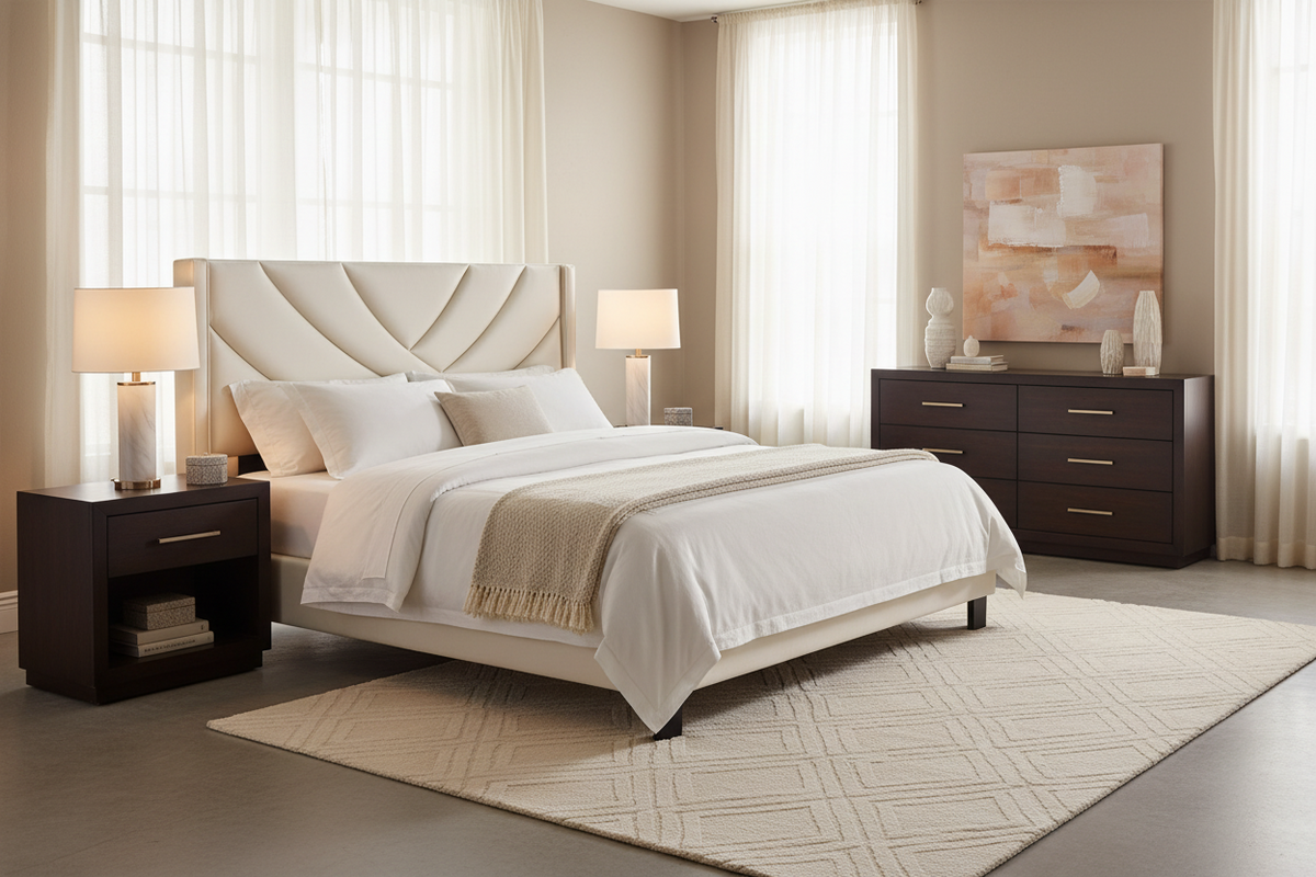 Cream Curved Panel Wingback Headboard