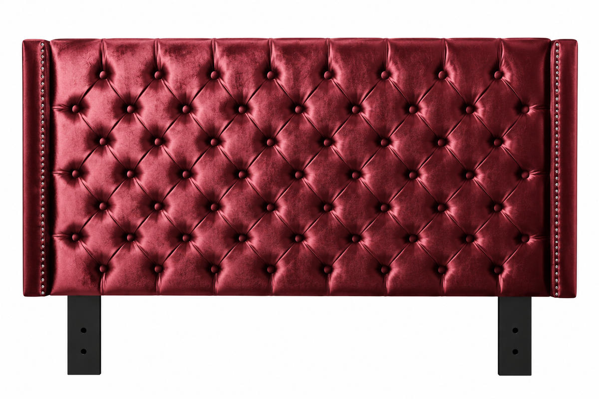 Burgundy Diamond Tufted Wingback Headboard
