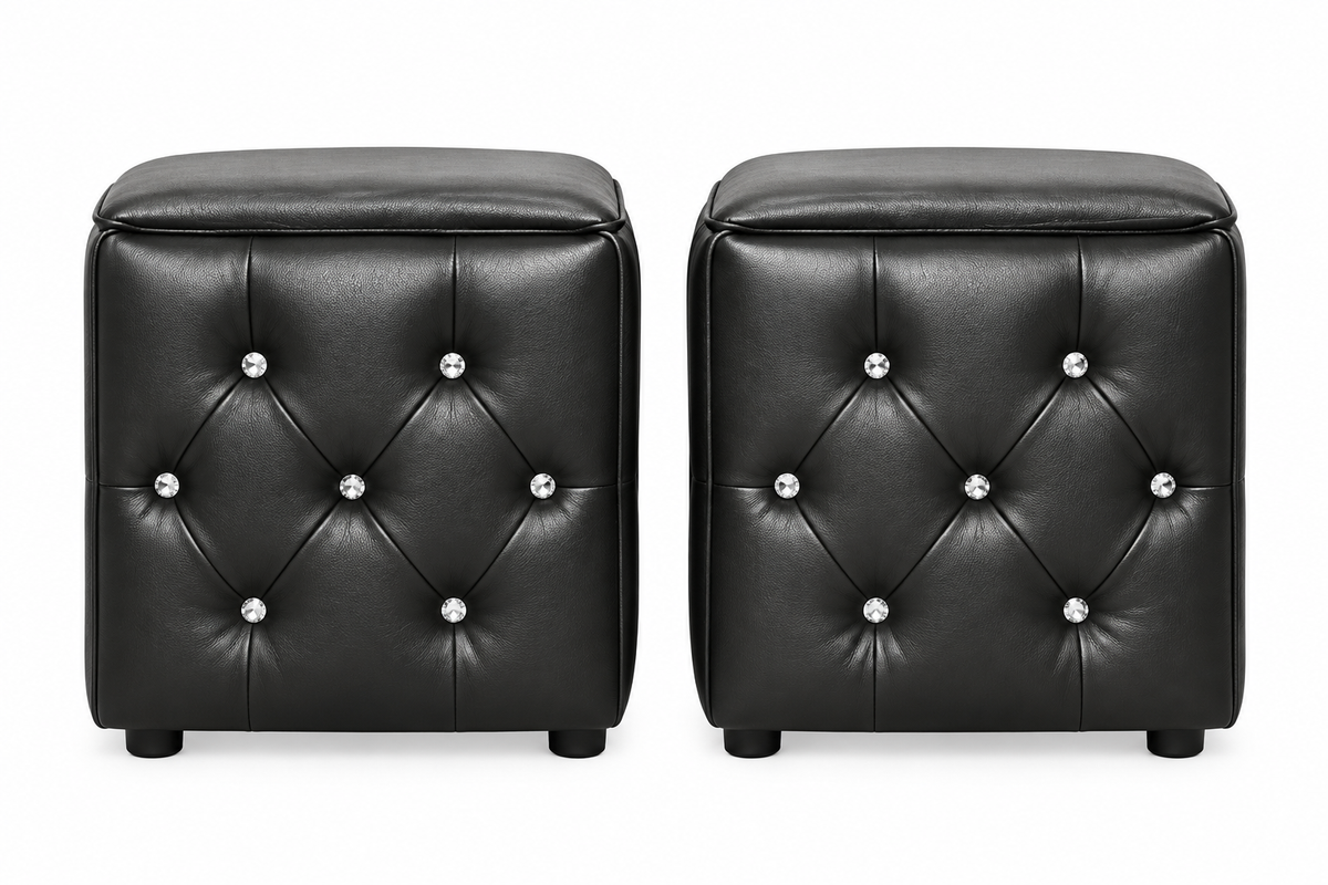 Black Crystal Tufted Pedestal Set (Pair)