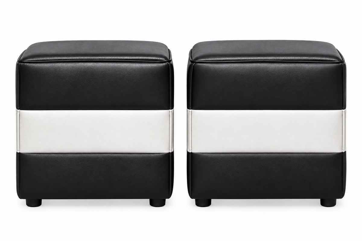 Black & White Striped Cube Ottoman Set (2 Piece)