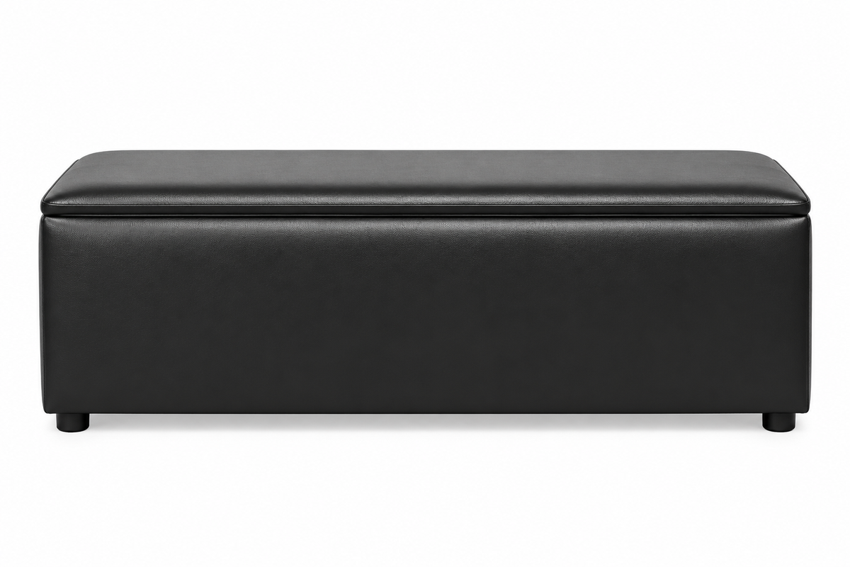 Black Leather Look Storage Ottoman Bench