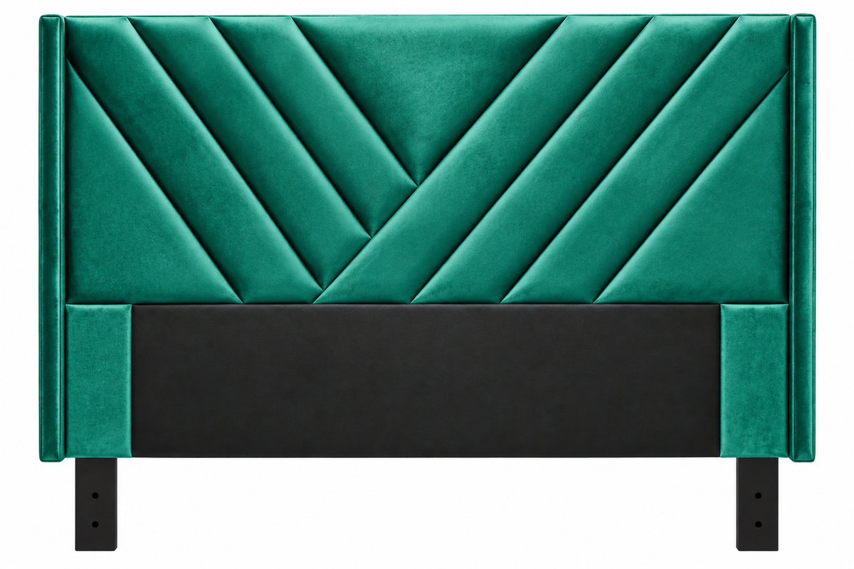 Emerald green velvet chevron panel wingback headboard