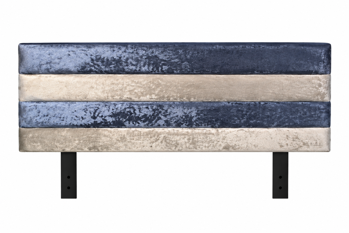 Navy and champagne striped panel upholstered headboard