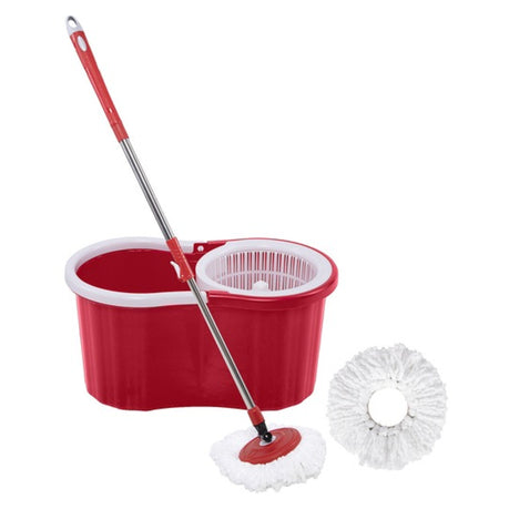 Rotating 360° Magic Spin Mop And Plastic Bucket Set- Red