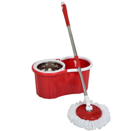 Rotating 360° Magic Spin Mop And Plastic Bucket Set- Red